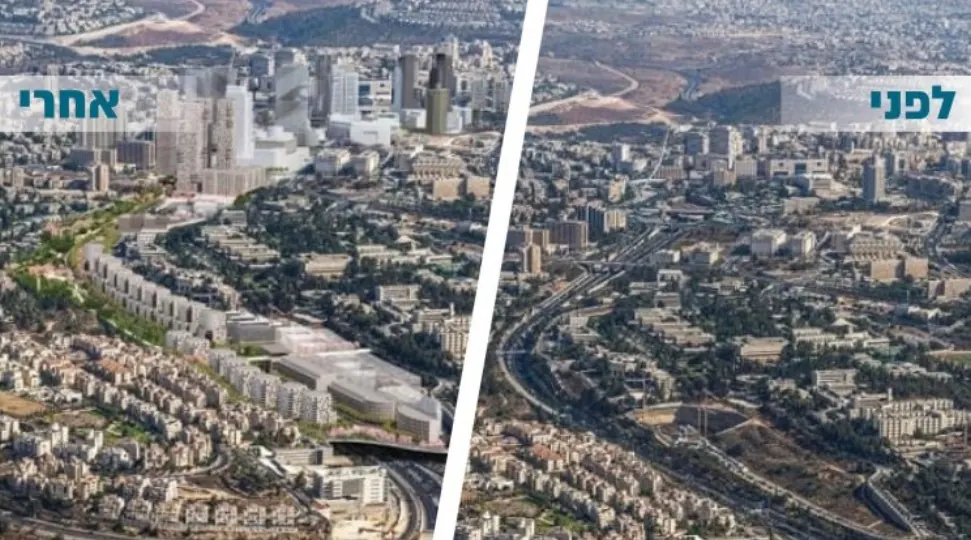 הדמיה של תוכנית קירוי דרך בגין בירושלים עם כ-2,000 דירות חדשות